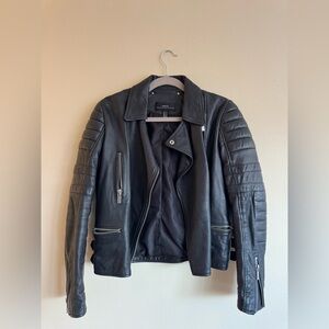 Mango Black Quilted Leather Jacket